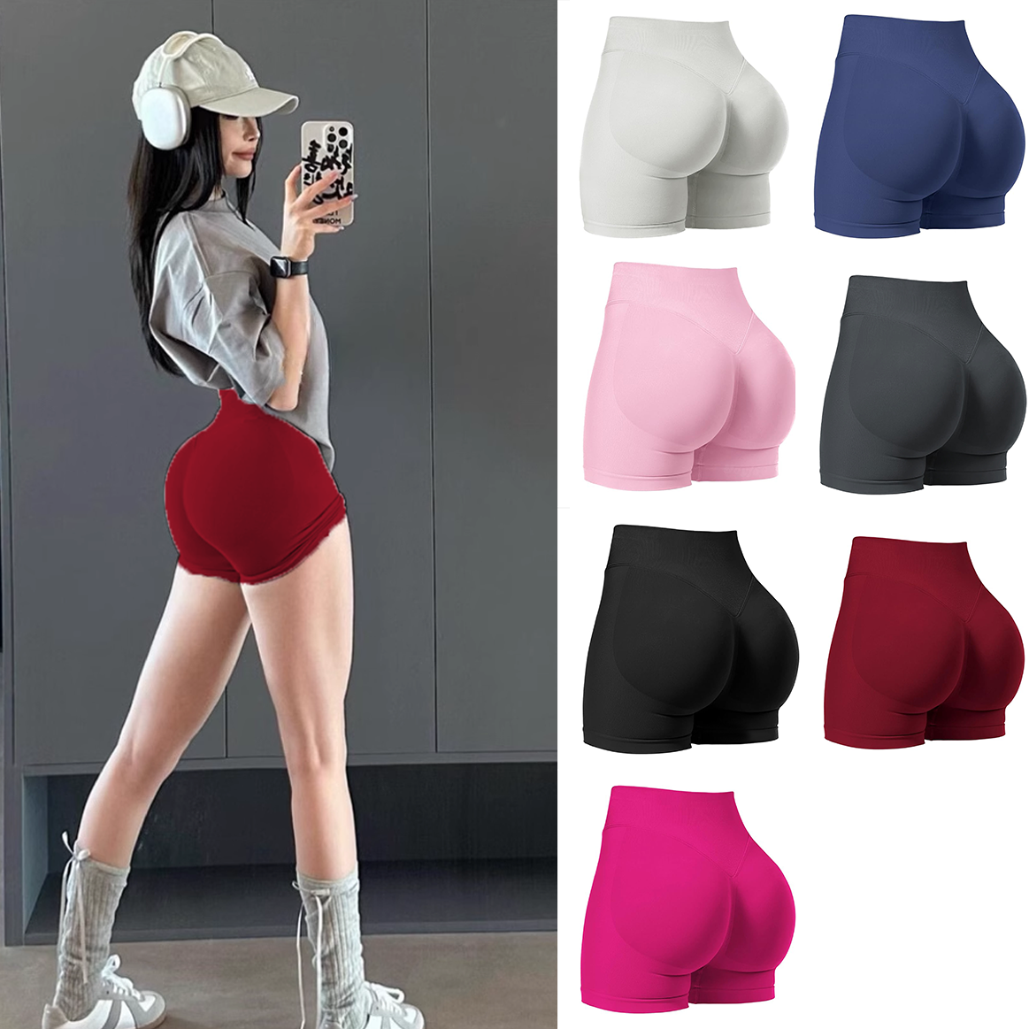 Peach Hip Exercise Shorts Fitness Shorts Women's Fashion Yoga Shorts Hip-Lifting High Waist Belly Contracting High Elastic Tights