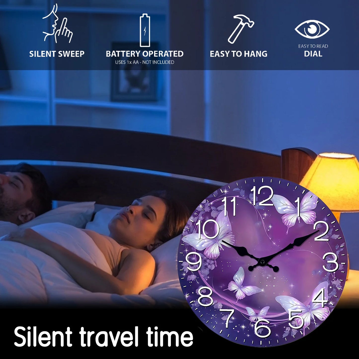 1pc Silent Purple Butterfly Wall Clock for Home and Office Decor - Perfect for Living Room, Bedroom, Kitchen - Easter, New Year