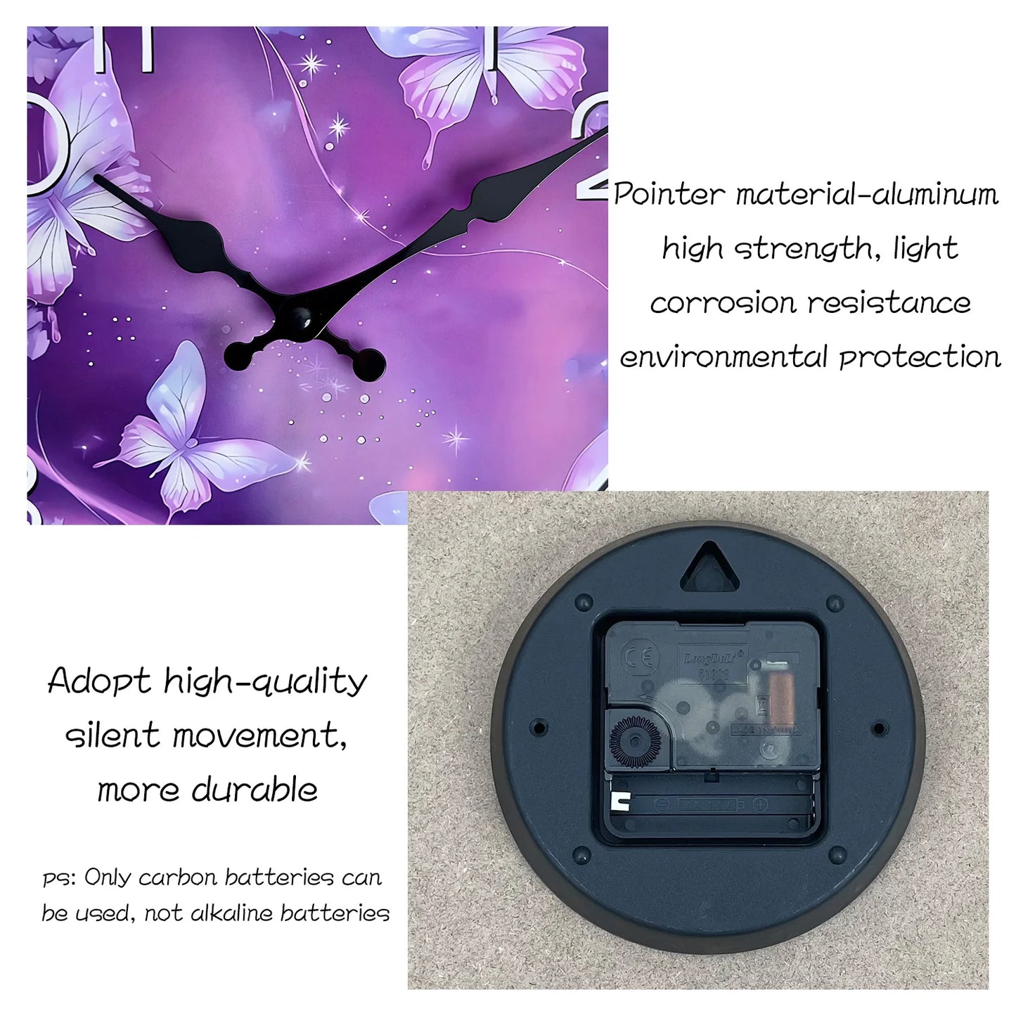 1pc Silent Purple Butterfly Wall Clock for Home and Office Decor - Perfect for Living Room, Bedroom, Kitchen - Easter, New Year